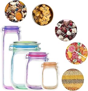 GiWuh Reusable Mason Jar Zipper Bags, Food Storage Bag Storage Snack Bags, Airtight Ziplock Bags for Kitchen Travel Camping and Kids, 32Pcs