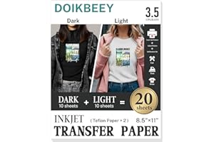 DOIKBEEY Upgraded version 3.5 Heat Transfer Paper for T Shirts - 20 Pack Mixed Light & Dark Iron on Transfer Paper, 8.5" x 11" Printable Heat Transfer Vinyl for Inkjet Printer, Durable & Easy to Use