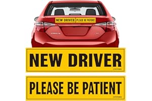 TOTOMO New Driver Magnet for Car Sign – Large 12”x3” Magnetic Reflective Vehicle Safety for Student Rookie Learner Drivers Removable Bumper Sticker Please Be Patient