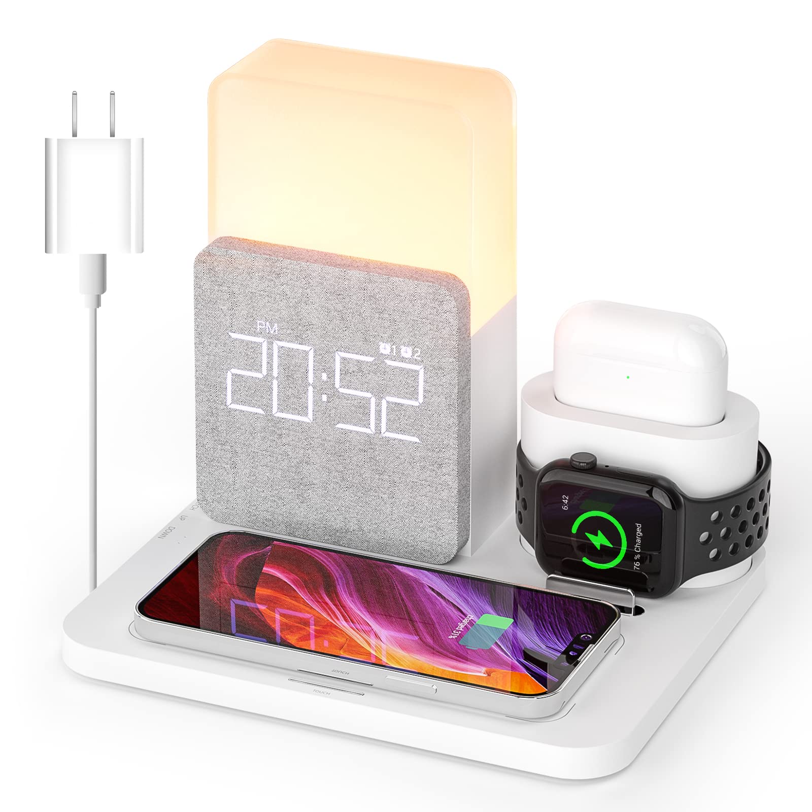 Photo 1 of Wireless Charging Station, 7 in 1 Charging Station, Alarm Clock with Wireless Charger, Night Light, iPhone 12/13/14/15/16 Pro/Pro Max13 Mini/13 Pro Max/12 pro, AirPods