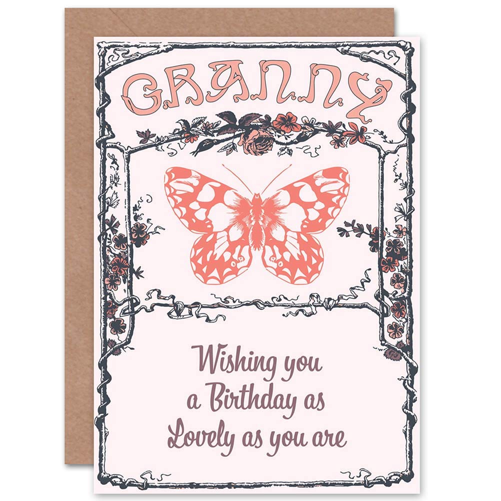 Wee Blue Coo CARD BIRTHDAY HAPPY GRANNY GRAN LOVELY BUTTERFLY RETRO GIFT