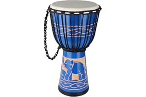 BGMUSER Djembe African Drum 10'' x 20'' with Mahogany Body Goatskin Drumhead Hand Drums for Adult (Blue)