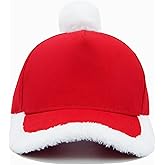 Yuncheton Santa Baseball Cap for Men Women, Christmas Ball Hat, Funny Plush Santa Hat for New Year party with Fuzzy Fur Pom