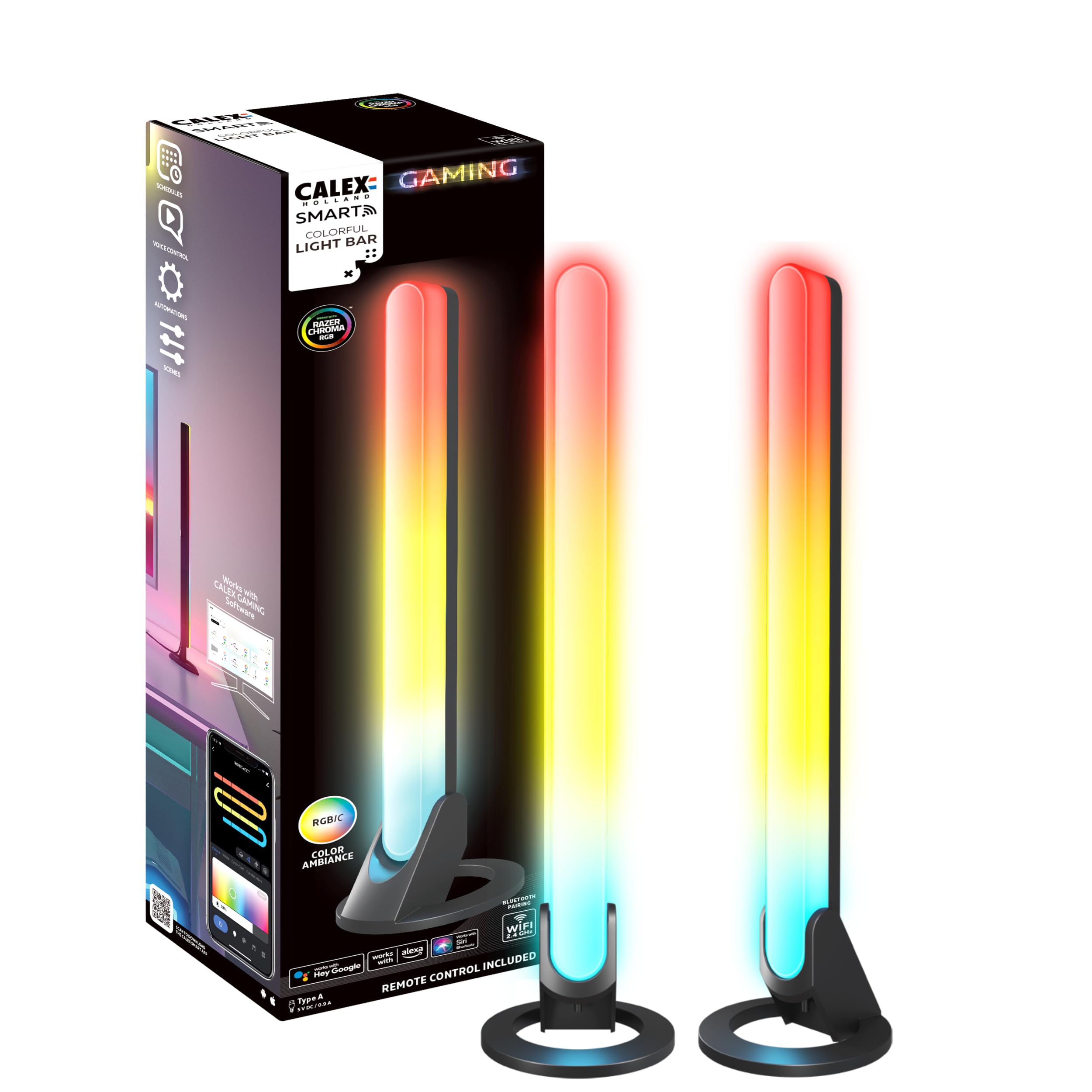 CALEX - Gaming Monitor LED Light Bar, 2 Pieces, Razer Chroma Compatible, Smart Home, RGBIC Synchronization for PC, Monitor Backlight