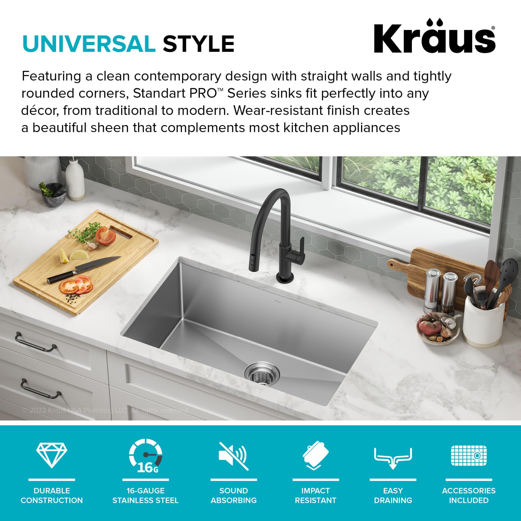 KRAUS Standart Pro 30 -inch Undermount Single Bowl 16 Gauge Stainless Steel Kitchen Sink, KHU100-30