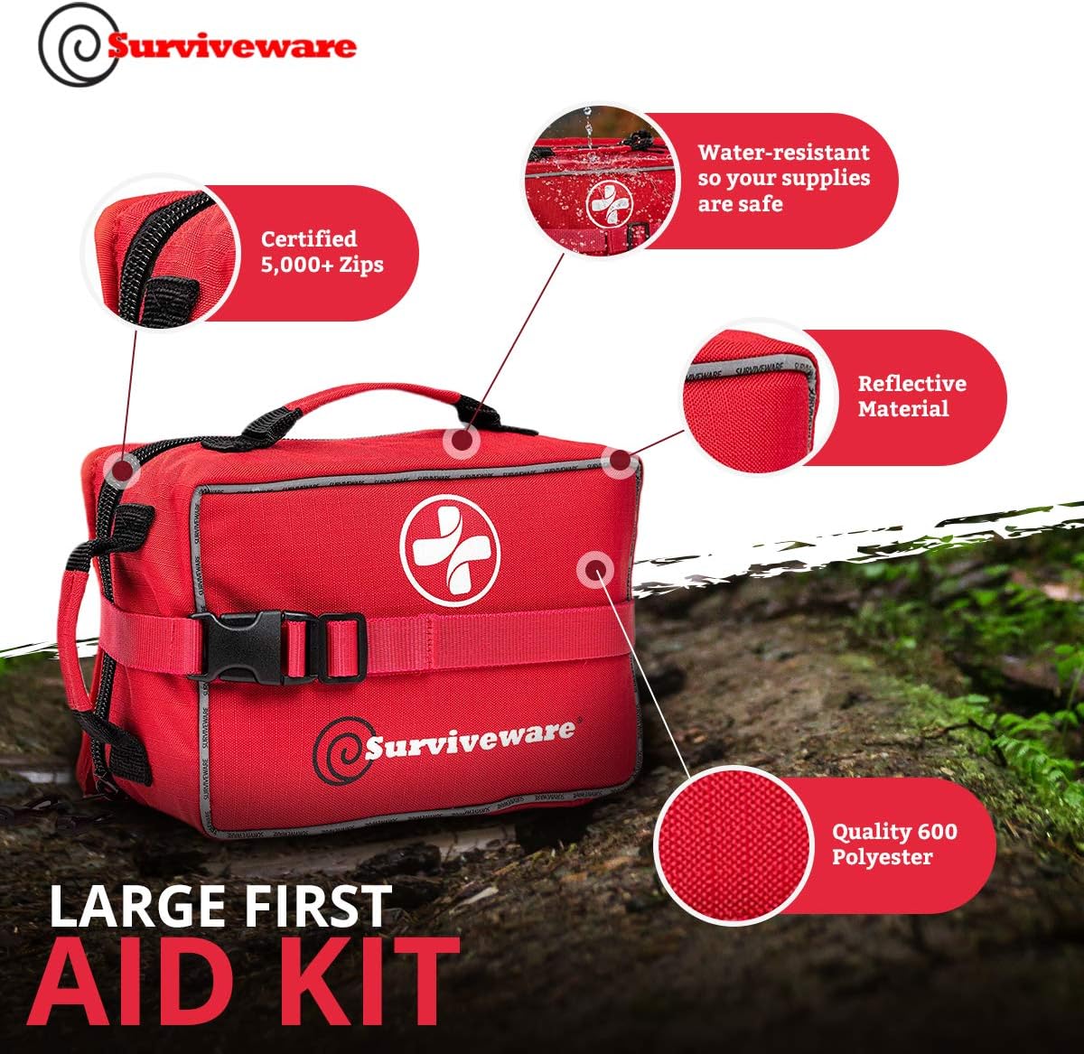 Surviveware Large First Aid Kit & Added Mini Kit for Trucks, Car, Camping and Outdoor Preparedness: Health & Personal Care