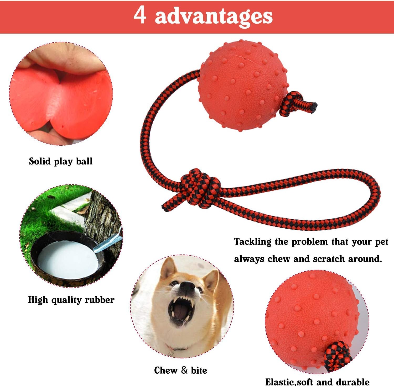 LHKJ 3 Pcs Dog Toy Natural Rubber Rope Ball For Big and Medium Dogs(Red) - Image 5