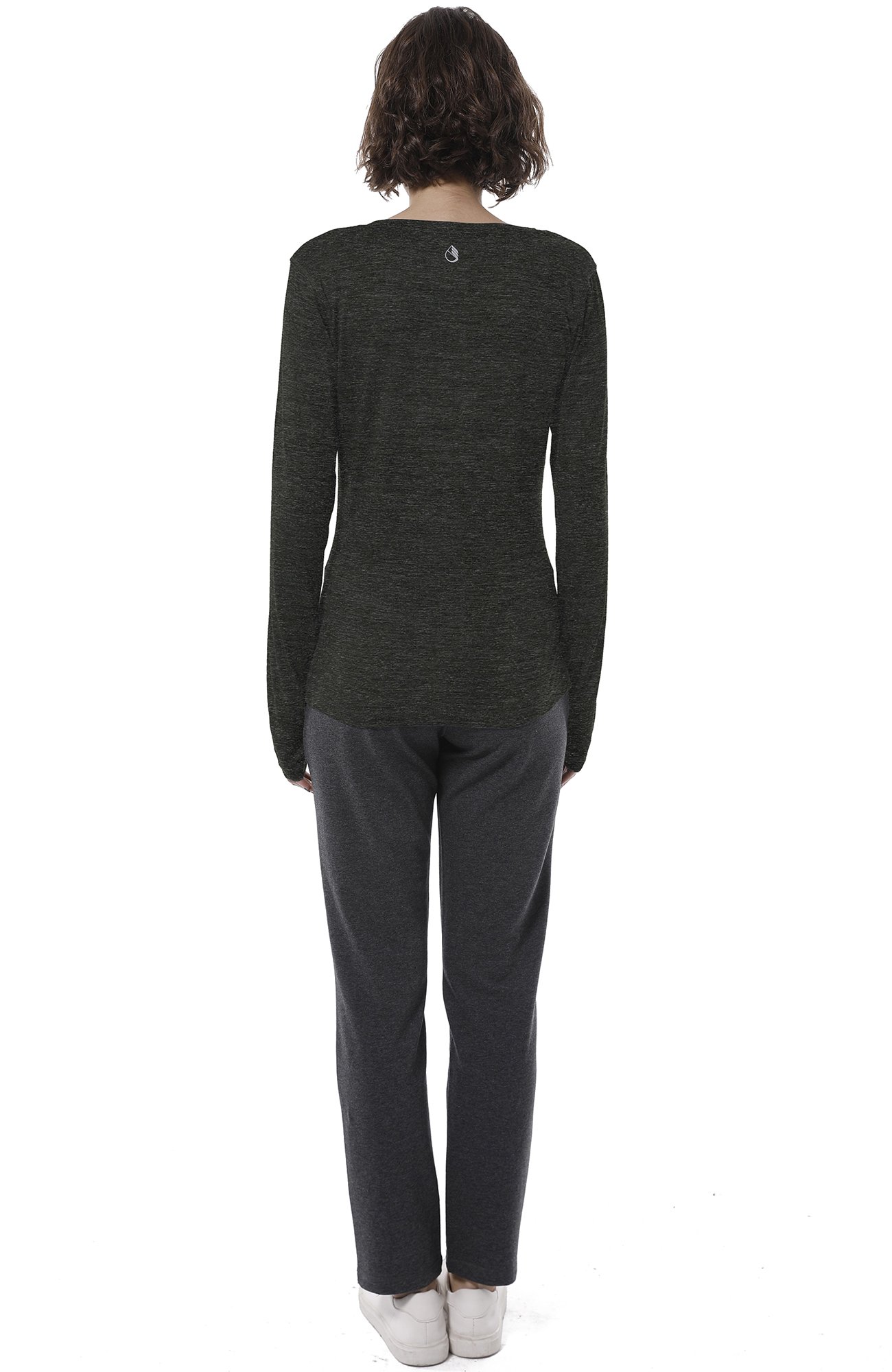 icyzone Women\'s Workout Yoga Long Sleeve T-shirts with Thumb Holes (Black Heather, M)