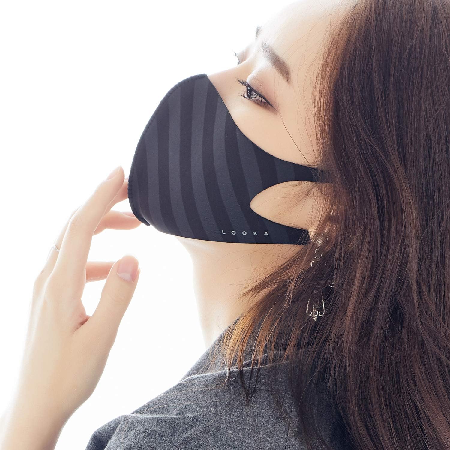 LOOKA MASK Protective Fashion Air Mask | High Quality | Washable and Reusable | Double Layered Face Mask | Stripe Gentle Black (Large)