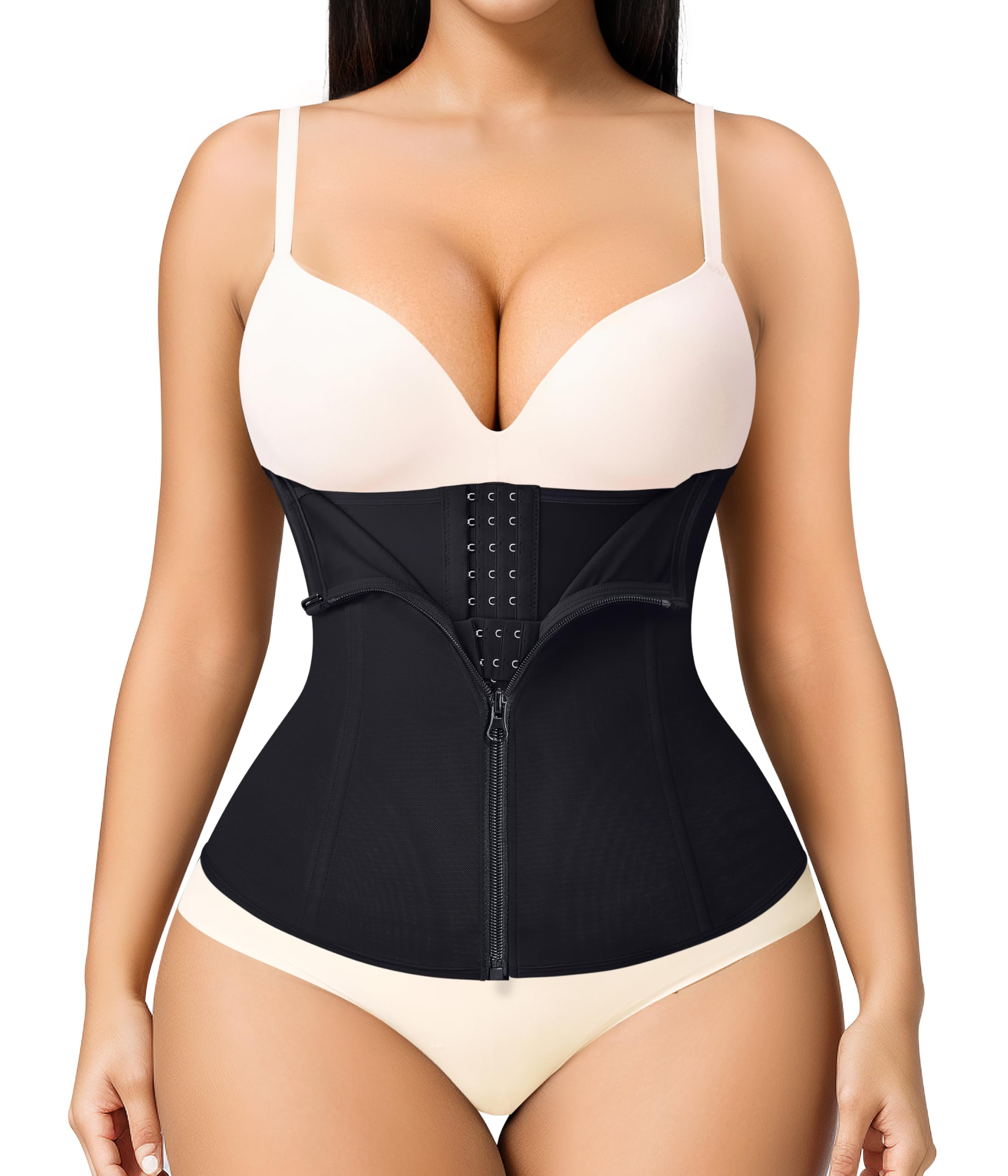 Photo 1 of MERYOSZ Zipper Waist Trainer for Women - Mesh Corset Shapewear Tummy Control Body Shaper Waist Cincher Postpartum Girdle(Black, Small)