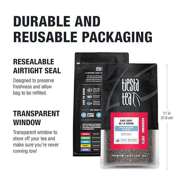 TIESTA TEA – EARL GREY DE LA CRÈME, LOOSE LEAF, CREAMY EARL GREY BLACK TEA, PREMIUM BLEND, CAFFEINATED BLACK, MAKE HOT OR ICED BREWS UP TO 200 CUPS, 16 OUNCE RESEALABLE BULK POUCH
