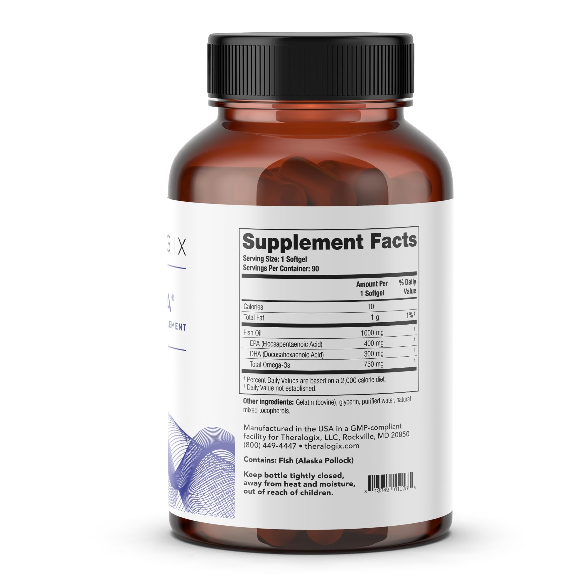 Theralogix TherOmega Omega-3 Fish Oil Supplement - Supports Heart, Brain, Immune & Joint Health* - 700 mg DHA & EPA from Wild Alaska Pollock - Sustainably Sourced - NSF Certified - 90 Softgels