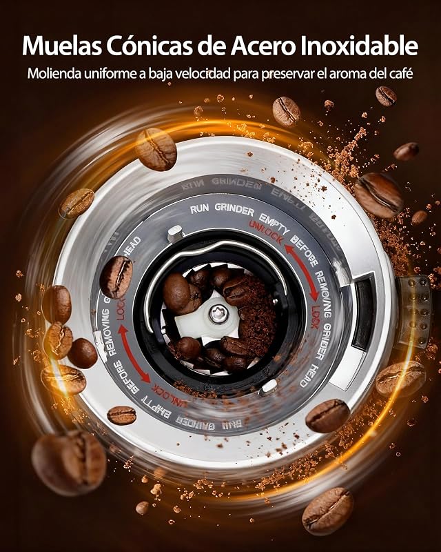 Molinillo de Café Eléctrico, 52 Ajustes de Molido, Acero Inox