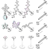 FIASASO 14Pcs 16G Cartilage Earrings for Women Surgical Steel Dangle Butterfly Snake Cz Forwards Helix Earring Hoop Daith Conch Tragus Earrings Lip Rings Piercing Jewelry