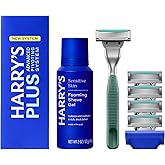 HARRY'S PLUS: Starter Shaving Kit for Men - Premium Handle, 5 Razor Blade Cartridges, 2 oz Foaming Shave Gel & Travel Cover, Advanced Pivoting System - Moss