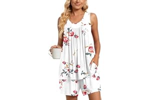 TAOHUADAO 2 Piece Women's Sleeveless Pajama Sets, Lounge Sleepwear Ladies Pjs Sets with Pockets