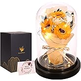 Valentines Day Gifts for Her,Flower Rose in Glass Dome with 2 Lighting Mode,Sunflower Gifts for Mom,Artificial Forever Flowers Xmas Birthday Gifts for Women Mom Wife Girlfriend Sister Friend