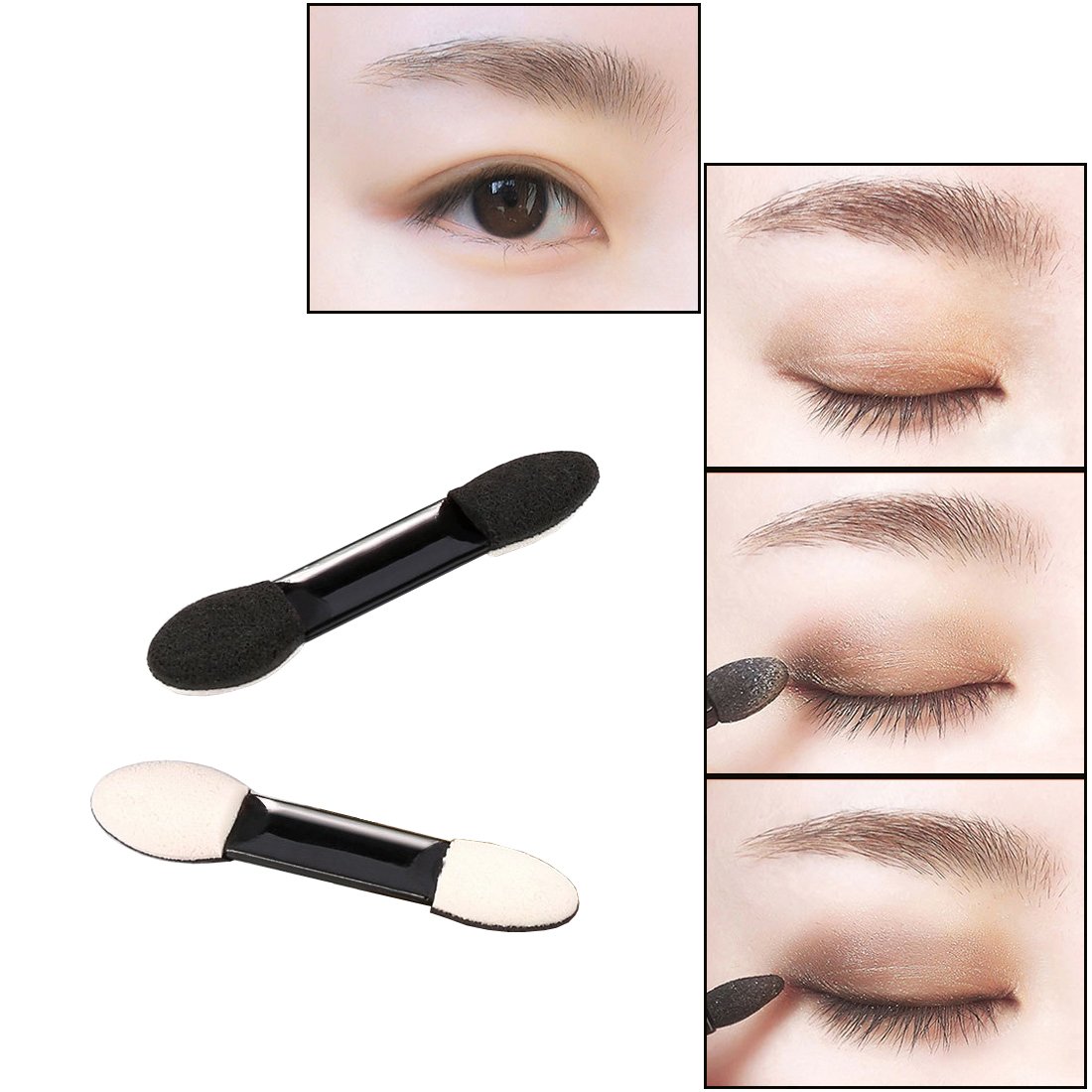 100 Pack Disposable Eyeshadow Brush, KINGMAS Double Ended Sponge Eye Shadow Applicator Makeup Brushes - Black: Beauty