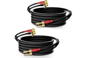 HiFind Speaker Cable Wire 10 Ft/2 Pack with Gold-Plated 90 Degree Angled to Straight Banana Tip Plugs-UL CL3 Rated-Indoor&Outdoor-16 AWG Tinned Copper for Bi-Wire Bi-Amp HiFi Sound