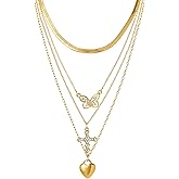 Jessica Simpson Multilayer Charm Necklace for Women 14-20"+3", Gold-Tone Layered Necklace with Butterfly, Cross & Heart Charm