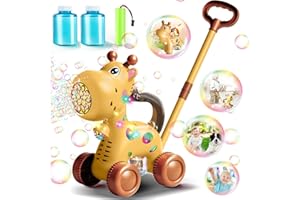NICMORE Automatic Bubble Machine Toddler Toys: Giraffe Bubble Lawn Mover Outdoor Toy for 1 2 3 4 5 Year Old Boy Girl - Push or Handheld Bubble Maker Blower for Age 1-3 Kids Birthday Gifts