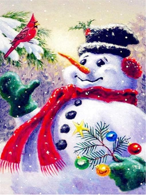 DIY Pintura digital Color Navidad Muñeco de nieve Pájaros cardenales