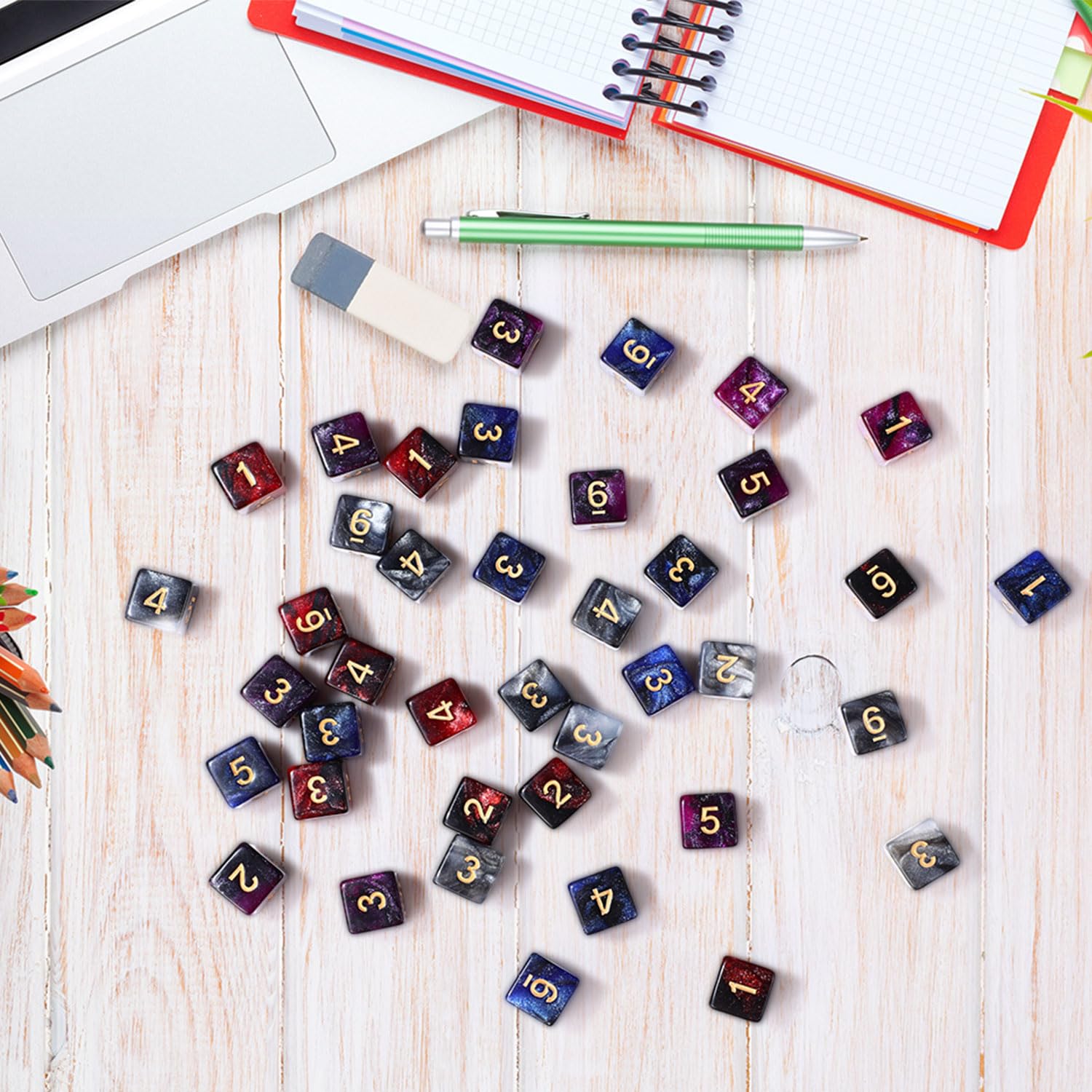 Poen 16mm Dice Set Bulk, 6 Sided Standard Colored Dices with Numbers, D6 Polyhedral Games Dice for Board Games, Parties(Vibrant Color,40 pcs)