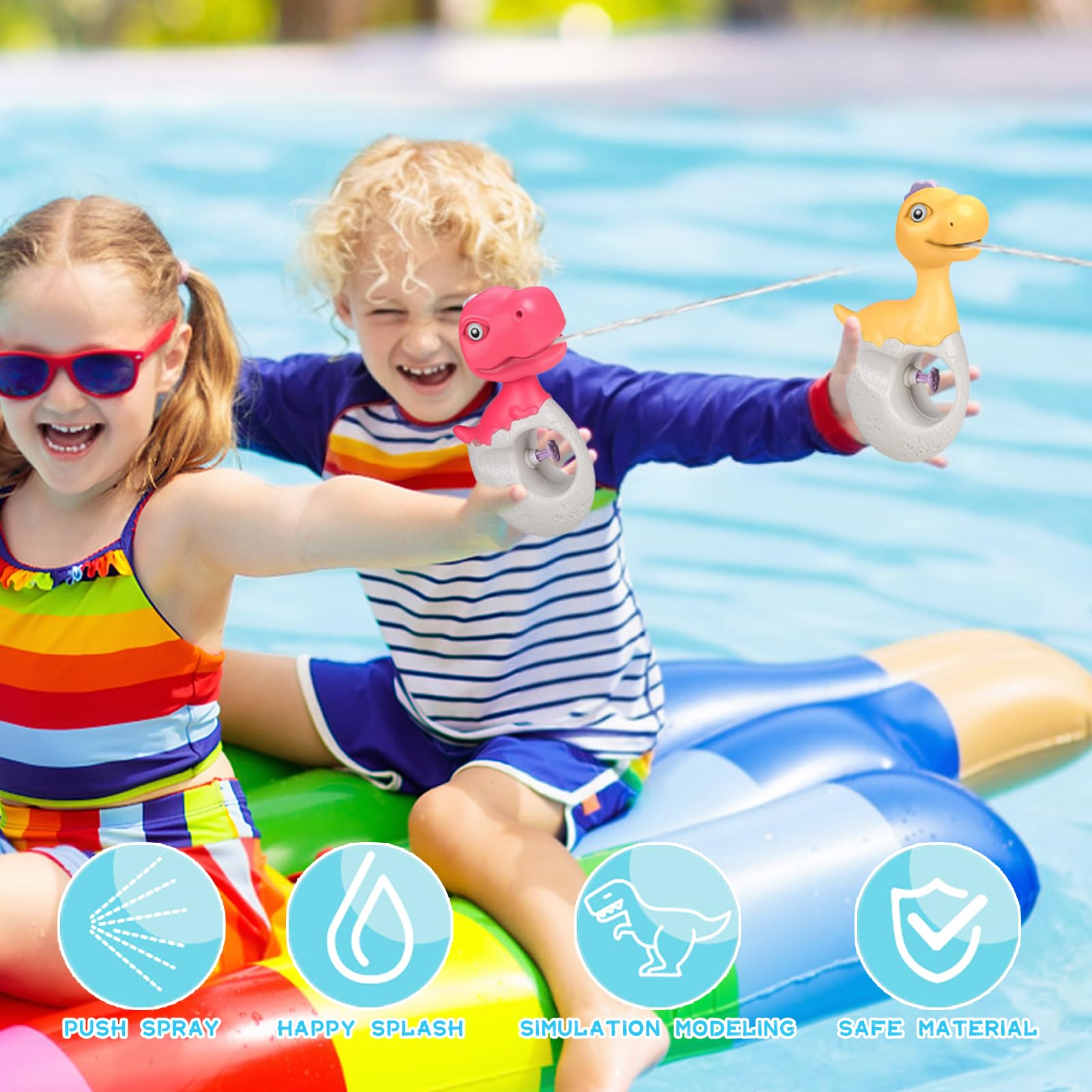 SOETDERT Wasserpistole Kinder, 4 Stück Dinosaurier Wasserpistole, Wasserspritzpistole Klein, Water Gun Mini Spritzpistole Kinder Schwimmbad Spielzeug für Garten Strände Sommer Party Outdoor (4pcs) 5