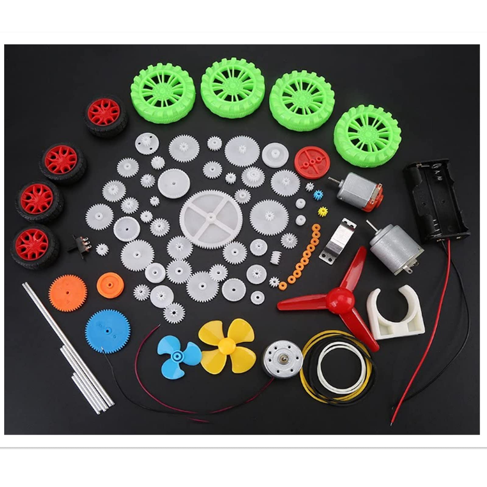 Plastic Gear Kit with Motors & Wheels | 142PCS DIY Model Building Set for RC Cars, Robots | Metal/Plastic Gears, Pulleys, Belts, Bushings