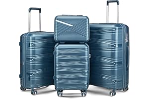 TRAVELEO 4 Piece Expandable Hardshell Pink Luggage Sets with Spinner Wheels, Lightweight Travel Suitcase Set with TSA Locks, 20 inch Carry On (Peacock Blue, 4 Piece Set (14in/20in/24in/28in))