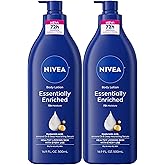 NIVEA Essentially Enriched Body Lotion, Value Pack, 2 x 16.9 FL OZ | Hydrating Body Lotion with Hyaluronic Acid, Almond Oil and Deep Nourishing Serum, For Dry to Very Dry Skin,72-Hour Moisture