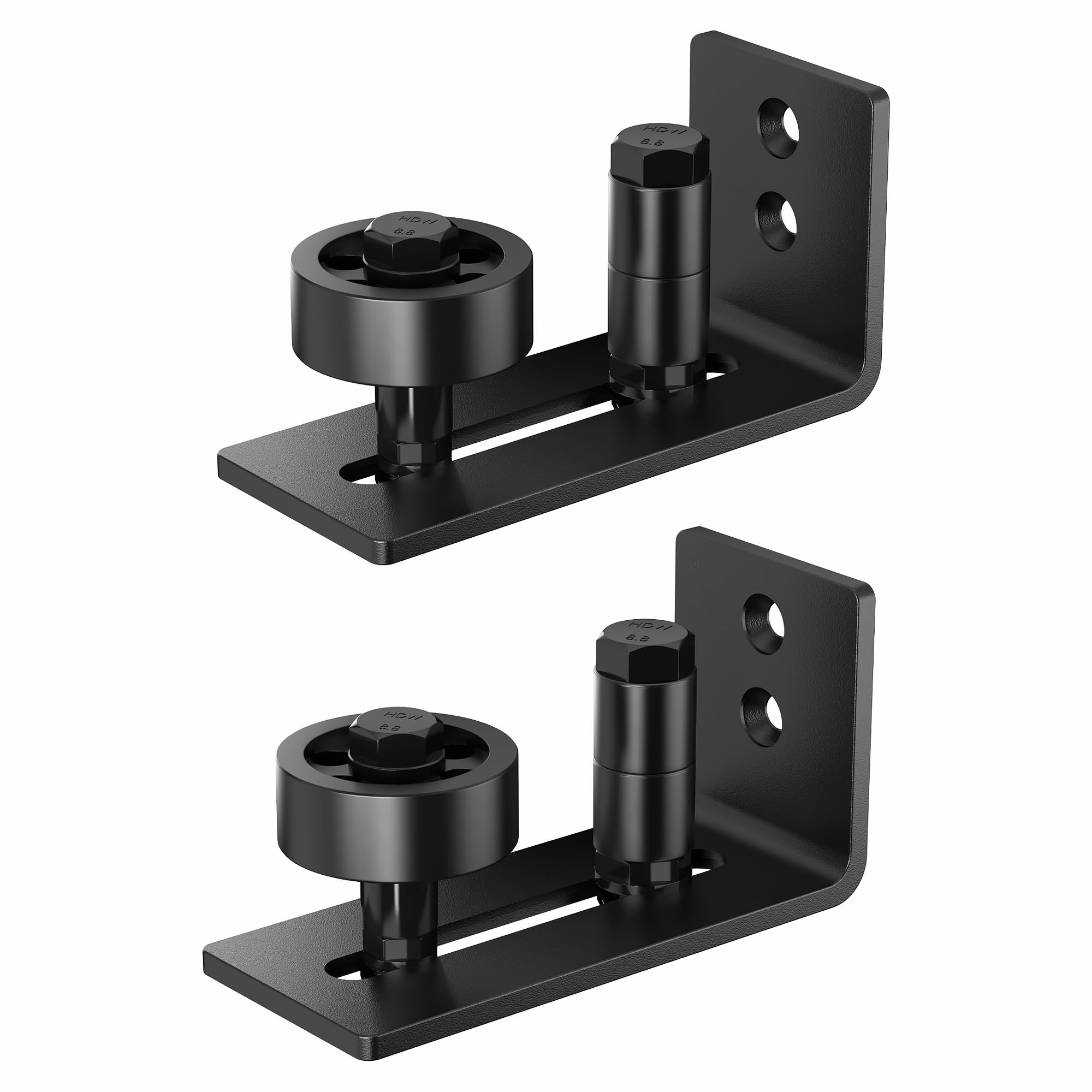 Photo 1 of SANKEYTEW Sliding Barn Door Floor Guide for Bottom, 8 Setup Options, Adjustable Stay Roller Fit All Size Door, Wall Mount, Flush Flat Bottom Design Barn Door Guide Black (2 Pack)