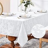 Romanstile Jacquard Rectangle Tablecloth - Waterproof Damask Floral Pattern Decorative Table Cloths Heavy Weight Fabric Table Covers for Dinner/Parties/Outdoor - 60 x 120 Inch, White