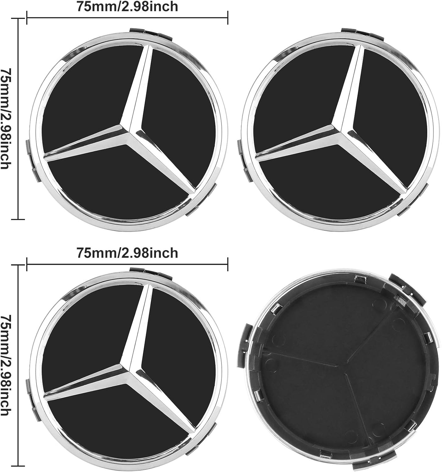 Seamuing 4pcs For Mercedes Center Caps Wheel Hub Centre Cover 75mm 3 Inch Black Emblem Badge Sticker Raised Star Wheel Rim Insert Caps Fit For Mercedes Benz All Models With 2 Car Door Projector