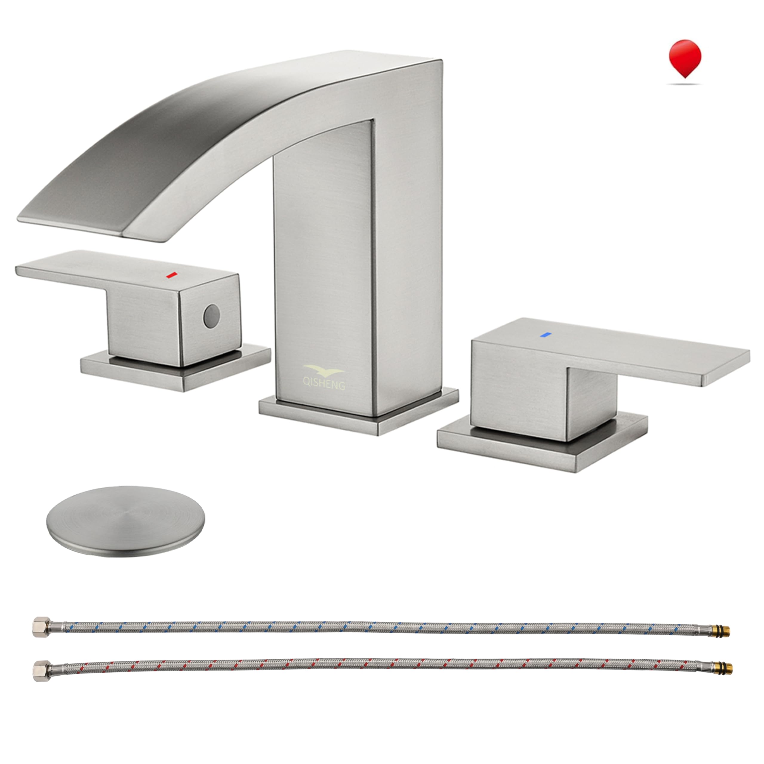 QISHENG Brushed Nickel Bathroom Faucets, 8 Inch Waterfall Bathroom ...