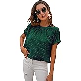 Milumia Polka Dots Blouses for Women Casual Crewneck Short Sleeve Work Office Shirt Top