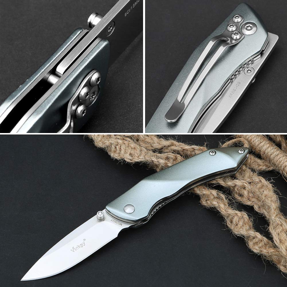 EDC Pocket Knife, 8Cr13MoV Stainless Steel Blade Folding Knife with Aluminum Handle, Belt Clip, Liner Lock Perfect for Outdoor Hunting Camping Fishing Self Defense Every Day Carry