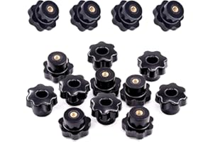 Swpeet 15Pcs M4 7 Star Through Hole Knob Female Thread Nut Clamping Knob Grip Assortment Kit, Star Shape Hand Knobs Black Plastic Screw-On Handle Clamping Knob for Mechanical Equipment (M4)