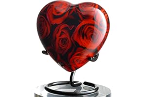 Olivia Memorials Olivia Memorials Roses Heart Urn Keepsake - Small Heart Cremation Red Urn with Stand - Mini Urn with Crimson Roses - Flower Heart Shaped Urn - Heart Urn for Mom Adults Baby