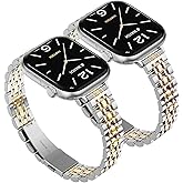 Slim Metal Band Compatible with Apple Watch Bands for Women, Series 11/10/9/8/7/6/5/4/3/2/1/SE, 42mm (S11/10),41/40/38mm Stainless Steel Bracelet, Silver/Gold & Silver/Rose Gold