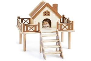 JEVND Wooden Hamster Platform and Dwarf Hamster House, Hamster Cage Platform With Climbing Ladder, Cute Syrian Hamster Hideout, Hamster Cage Accessories Platform for Putting Food Bowl, Hamster Gerbil Castle