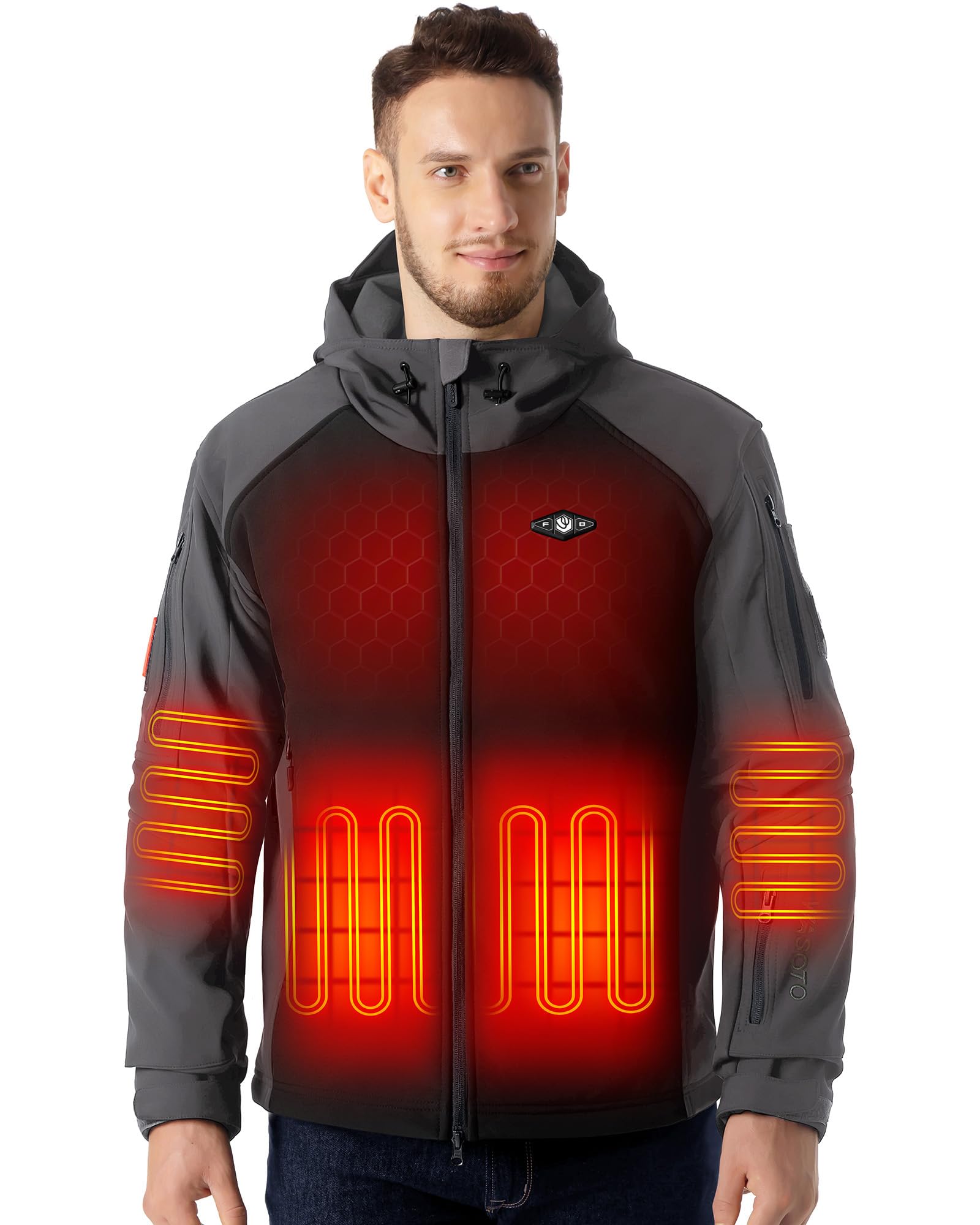 WASOTO Heated Jackets for Men with 9V 18400mAh Battery Pack Included Windproof Waterproof with Foldable Hood for Snowboarding(Blackgray,XL) Image