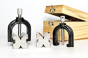 PRAZTECH® Precision Engineers VEE Blocks CLAMP Set - V Block Matched Pair, 40mm x 32mm x 32mm, Clamping capacity: 1" (25mm) in Wooden Box