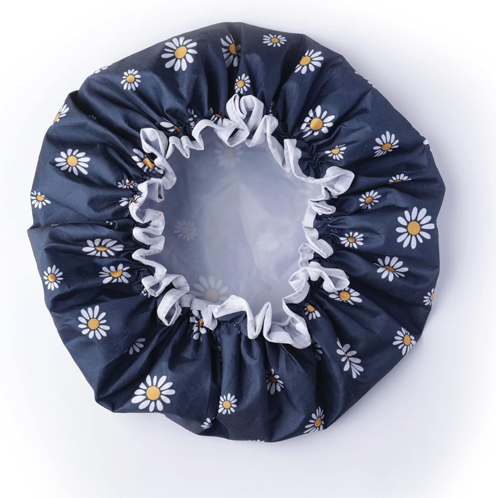 SARG Premium Double Layer Shower Cap with Flower Design - Reusable Waterproof