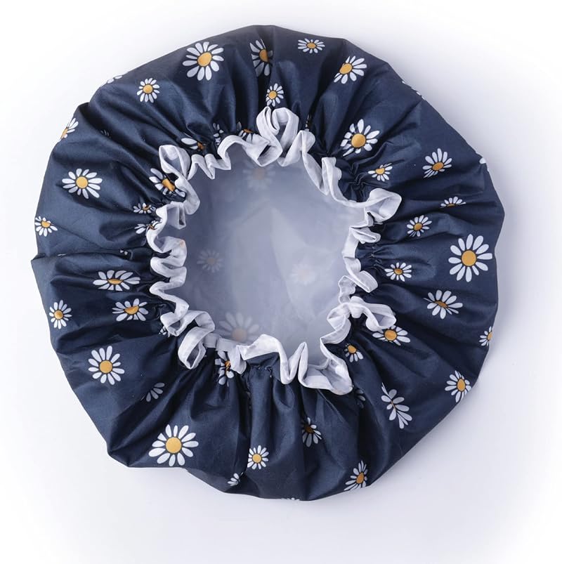 SARG Premium Double Layer Shower Cap with Flower Design - Reusable Waterproof