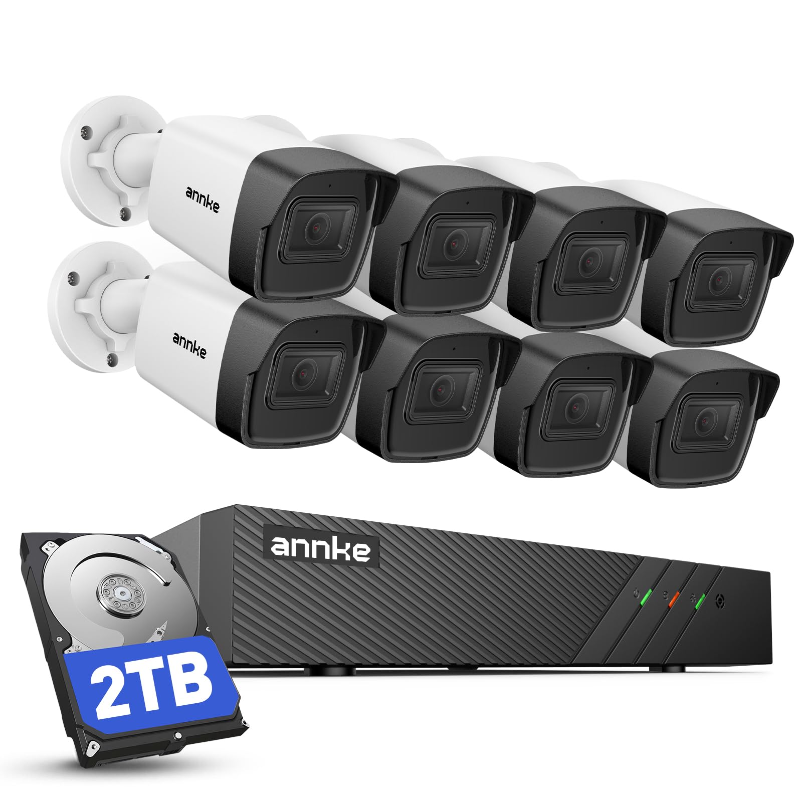 ANNKE H500 5MP POE Security Camera System with 2TB HDD, 8CH 6MP NVR and 8x CCTV IP Alexa Cameras Kit, 100 ft Colour Night Vision, IP67 Weatherproof, Smart Motion Alerts
