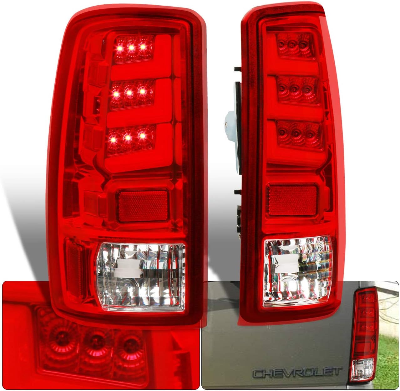 Ajp Distributors LED Neon Tube Bar Streak Tail Lights Brake Lamps For Chevy Gmc Suburban Yukon Tahoe 2000 2001 2002 2003 2004 2005 2006 00 01 02 03 04 05 06 (Chrome Housing Red Lens White Tube)