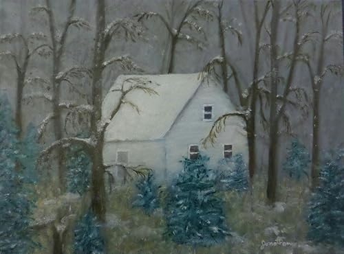 Amazon Com Lonely Cabin In Snow Handmade