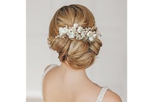 Sooshin Porcelain Flower Bridal Hair Comb Pearl Wedding Hair Accessories for Brides Crystal Wedding Headpiece for Bride and Bridesmaids Rhinestone Hair Accessory for Women and Girls (gold)