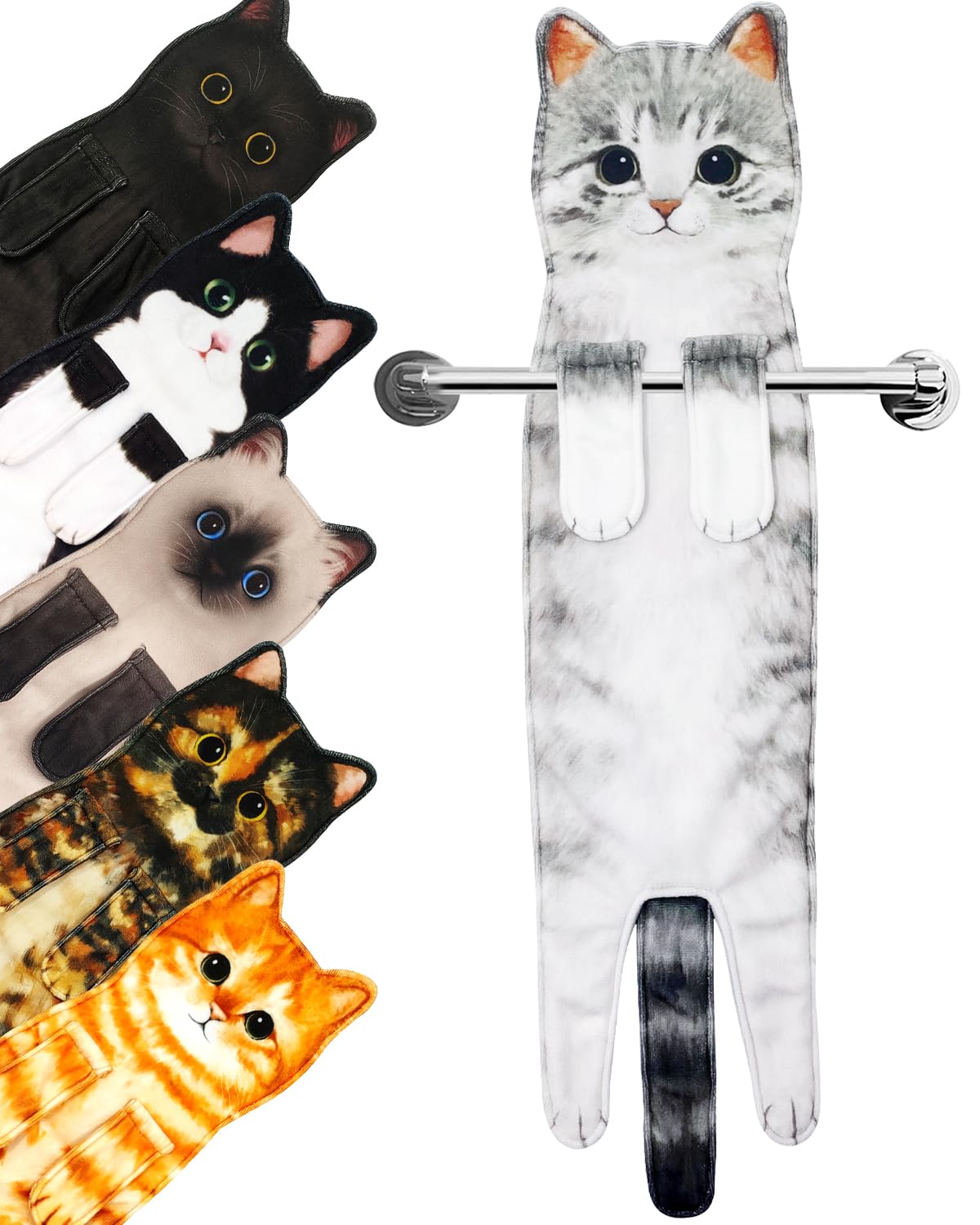 PAT JUUMG Funny Cat Hand Towels for Bathroom,Cute Home Decorative Hanging Kitchen Towel,Super Absorbent Soft, Cat Gifts for Cat Lovers,Gifts For Women/New Home Gifts(Grey Cat)